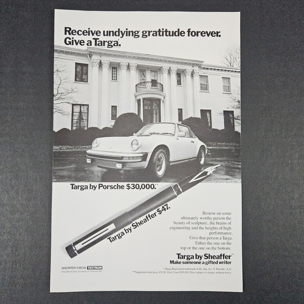 1980 Sheaffer Eaton Textron Targa Ink Pen Vintage Print Ad Porsche Automobile